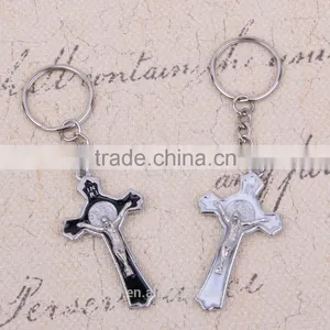 2016 New Design Wholesale Key Chain St. Benedict Metal Crucifix Key Chain Black & White Cross Key Holder thumbnail-6