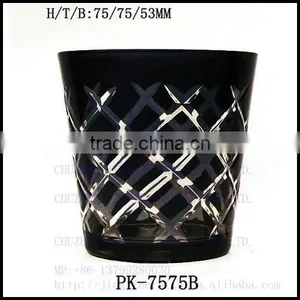 Cylinder Hand Cut Black Home Used Glass Candle Container thumbnail-4