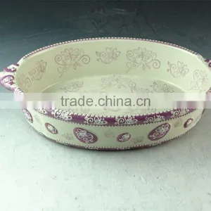 Color Print Ceramic Bake Plate Bakeware With Handles in Stocklots thumbnail-2