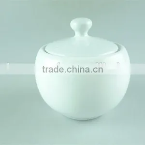 Cheap Ceramic Plain White Dinnerware Type Round Sugar Pot With Lid thumbnail-1