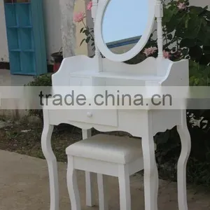 Wood Vanity and Stool Set With Adjustable Mirror thumbnail-2