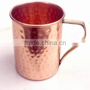 BPA FREE HAMMERED FINISH MOSCOW MULE SOLID COPPER STRAIGHT MUG WITH BRASS HANDLE, MOSCOW MULE COPPER MUGS, INDIAN COPPER MUGS thumbnail-1
