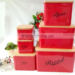 Metal Kitchen Storage Box, Tea Sugar Coffee Canister With Bamboo Lid thumbnail-1