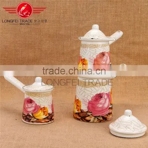 Hot Sale 3pcs Full Decal Enamel Round Handle Coffee Bucket / Coffee Jug Setwith Cover thumbnail-2