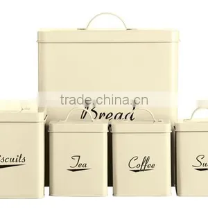 5PCS Decative Spray Power Square Iron Bread Bin, Biscuit Jar and Tea Coffee Sugar Jars thumbnail-1