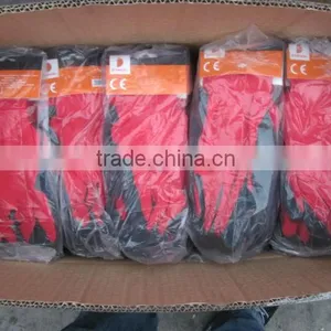 13G Red Nylon Polyester Knitting Working Gloves Black Latex Crinkle Palm Coated Safety Gloves thumbnail-3