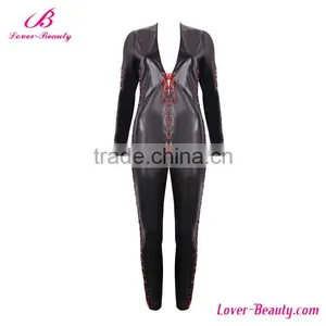 Cheap Sexy Tight Ladies Leather Catsuit for Women thumbnail-1