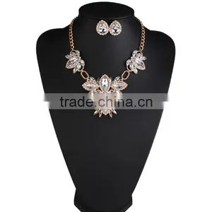 Women Fashionable Crystal Tear Drop Gems Pendant Choker Necklace Earrings Jewelry Set thumbnail-3