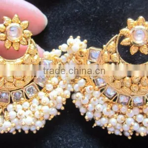 GOLD PLATED TEMPLE DESIGN BROAD Necklace RAMLEELA EARRING Set thumbnail-3