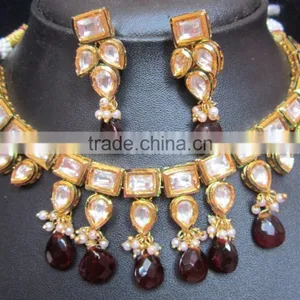 Hi Quality KUNDAN VILANDI Pearl Meenakari Necklace EARRING Set thumbnail-1
