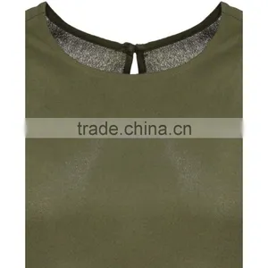 2016 Summer Plain Khaki Sleeveless Shell Tops For Ladies Latest Chiffon Plain Pockets Summer Tops thumbnail-4