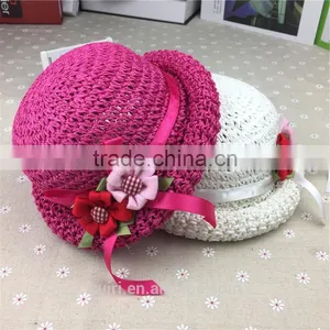 2017 Summer New Design Kids Straw /sunhat Hat With Handmade Flowers Mz-256 thumbnail-3