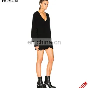 Women Plus Size Black Distressed Deep V Neck Knit Jumper thumbnail-3