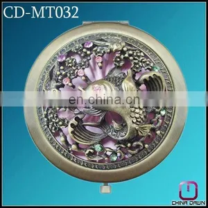 Fashion Gift Round Engraved Crystal Copper Makeup Mirror CD-MT032 thumbnail-1