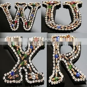 2018 Handmade English Letters Alphabet Rhinestones Beads Patches Applique Sew on Beading Applique Clothes thumbnail-2