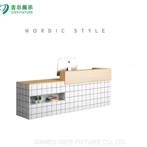 Miniso Wooden Cashier Desk Checkout Counter for Sale Reception Desk Checkout Counters for Retail Stores Cashier Counter thumbnail-1