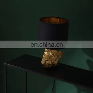 Leopard Head Shape Animal Statue Modern Gold Desk Decoration Cheap Unique Nightstand Lamps for Hotel Office thumbnail-1
