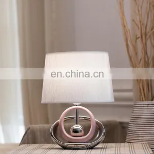 Korea Simple Modern Custom Table Decoration Oval Shape Reading Light Porcelain Base Pink Desk Lamp for Hotel Bedside thumbnail-1