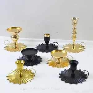 Matte Black Candle Holder Decorative Fan Shape Iron Gold Plate Candle Holder thumbnail-1