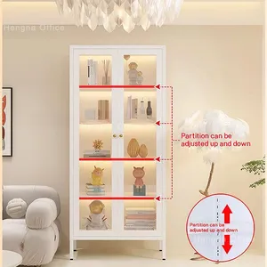 HN-L45 Minimalist Metal Bookcase With Fluted Glass, Home Office Storage Cabinet for Design Studio With Adjustable Shelves, KD Structure, Best Selling thumbnail-4