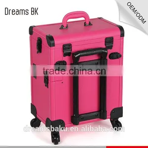 Beauty Design 4 Wheels Functional Portable Rolling Makeup Case With Drawers thumbnail-3