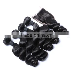 Mongolian Deep Loose Rose Wave Curly Virgin Remy Hair Extensions With Back Closure Silk Lace Closure Hair Supplier's Choice thumbnail-1
