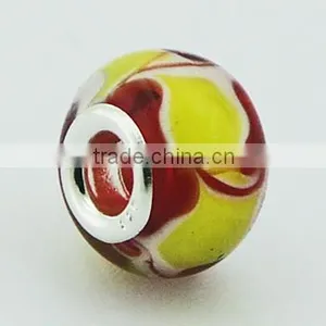Bright Yellow Murano Glass Bead Brown Twirled Border thumbnail-1