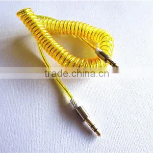 High Quality Flexible Dc3.5m to Dc3.5m Spiral Metal Transperant Cable Extend Stereo Audio Aux Cable thumbnail-6