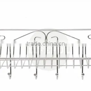 Metal Wall Mounted Organizer Hanger / Storage Rack w/ Top Basket Shelf, 6 Utility Hooks thumbnail-1