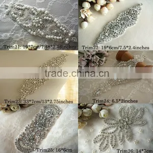 New Design Bridal Beaded Rhinestone Trimming Applique For Wedding Sash Crystal Bridal Applique For Wedding Dress thumbnail-5