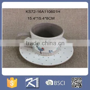 Interesting Rooster Theme Printing Stoneware Ceramic Coffe Cup With Coaster thumbnail-1