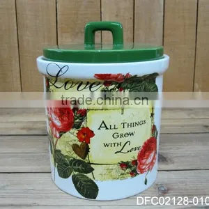 New Love Rose Decal Design Ceramic Biscuit Jar thumbnail-1