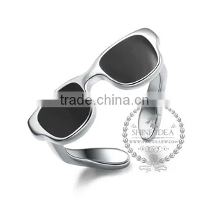 925 Solid Sterling Silver Glue Black Sun Glasses Adjustable Ring Fashion Women Jewelry 6260560 thumbnail-1