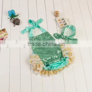 2017 New Product Wholesale Boutique Solid Shiny Romper, Bow-Knot Hairband Baby Adorable Girls Summer Clothes thumbnail-3