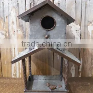 Antique Galvenized Metal Garden Bird House thumbnail-2