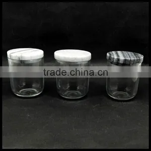 Chinese Supplier Small Round Glass Candle Holder With Marble Lid 90ml thumbnail-4