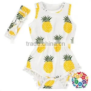 Wholesale New Born Clothes Pineapple Prints Elastic Waist Sleeveless Pom Pom Baby Girls Rompers thumbnail-1