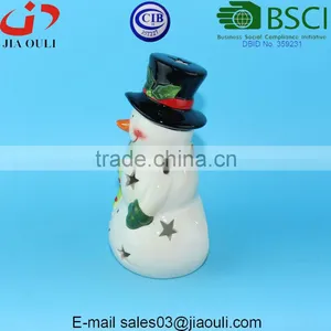BSCI Certificate Factory Popular Christmas Decoration Snowman, Ceramic Snowman Candle Holder thumbnail-5