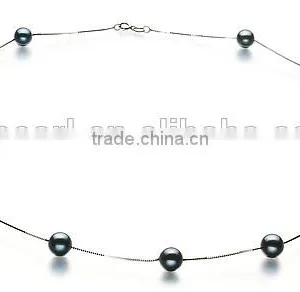 Simple AA 6-7mm Black Round Japanese Akoya Pearl Necklace thumbnail-1