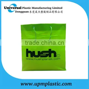 Fashion Green Film Color Flexo Printing Blockbottom Green Cotton Rope Handle Plastic pe Bag thumbnail-1