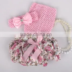 Hot Sell Adorable Baby Diaper and Crochet Tube Top3 Sets , Satin Baby Bloomers, Baby Ruffle Bloomers thumbnail-1