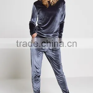 Custom Velour Tracksuits Elegant Lounge Wear Track Bottoms Gym Streetwear Sports Purple Velvet Tracksuit Wholesale thumbnail-2