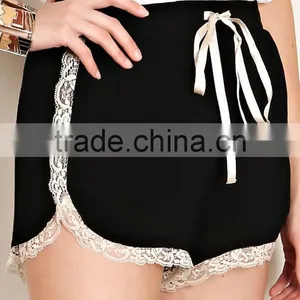 Fitness Apparels Cargo Shorts 100% RAYON SOLID KNIT LACE TRIM Womens Drawstring Shorts thumbnail-2