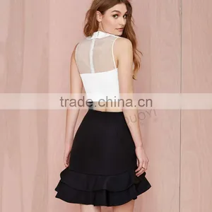MGOO 2016 New Arrival Women Black Mermaid Skirts Fashion Hi Low Ruffles Office Suit Ladies 15144A010 thumbnail-5