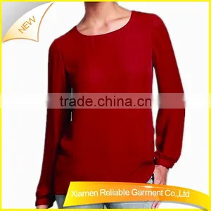 Red Hotsale Round Neckline Chiffon Shirt With Long Sleeve thumbnail-1