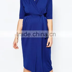 Elegant Fashion Fancy Wiggle Wrap Maternity Navy Dress With Belt thumbnail-4
