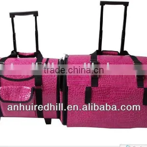 Pink PU Trolley Pet Carrier Pink PU Trolley Pet Carrier With Wheels and a Bar thumbnail-1