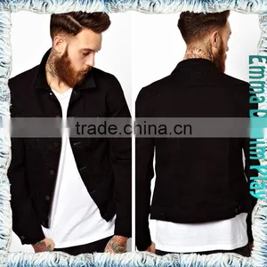 Mens Casual Slim Black Denim Vogue Short Coats With Copper Button thumbnail-1