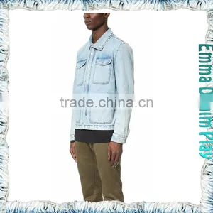 Men's Warm Weather White Blue Denim Jacket With Silver Button thumbnail-3