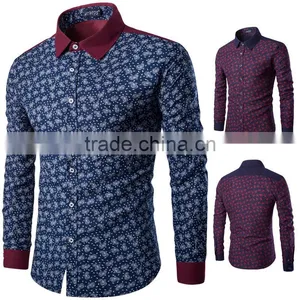 Latest Design Dress Contrast Collar and Cuff Paisley Cotton Men Shirt thumbnail-3